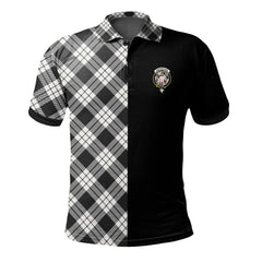 Clan MacFarlane Black _ White Ancient Tartan Polo Shirt Half of Me - Cross Style GJ42 MacFarlane Black _ White Ancient Tartan Tartan Polo   