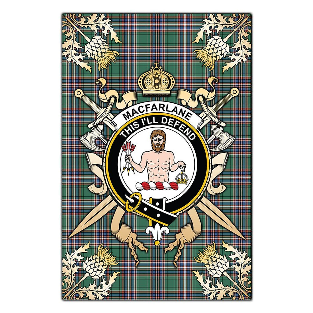 Clan MacFarlane Hunting Ancient Tartan Crest Black Garden Flag  - Gold Thistle  CG44 Clan MacFarlane Tartan Today   
