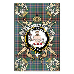 Clan MacFarlane Hunting Ancient Tartan Crest Black Garden Flag  - Gold Thistle  CG44 Clan MacFarlane Tartan Today   