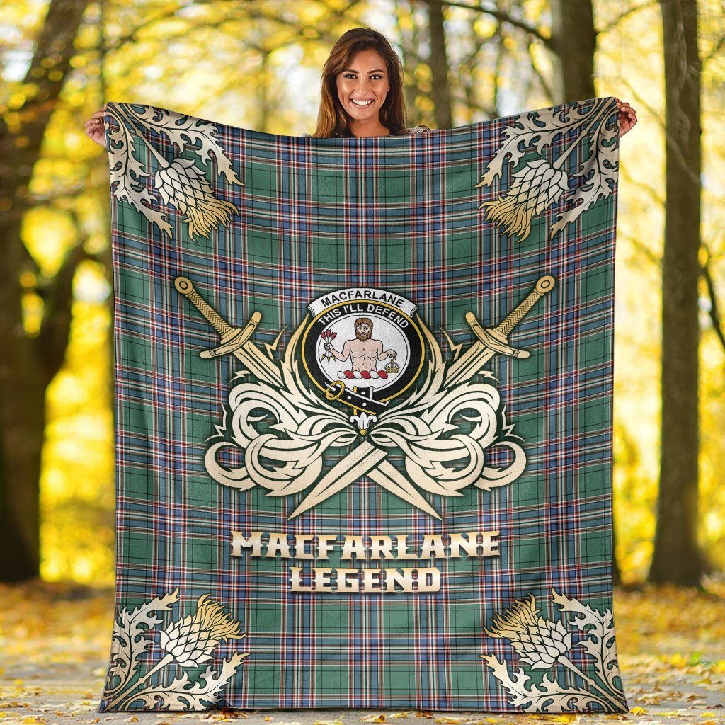 Clan MacFarlane Hunting Ancient Tartan Gold Courage Symbol Blanket VB38 Clan MacFarlane Tartan Today   