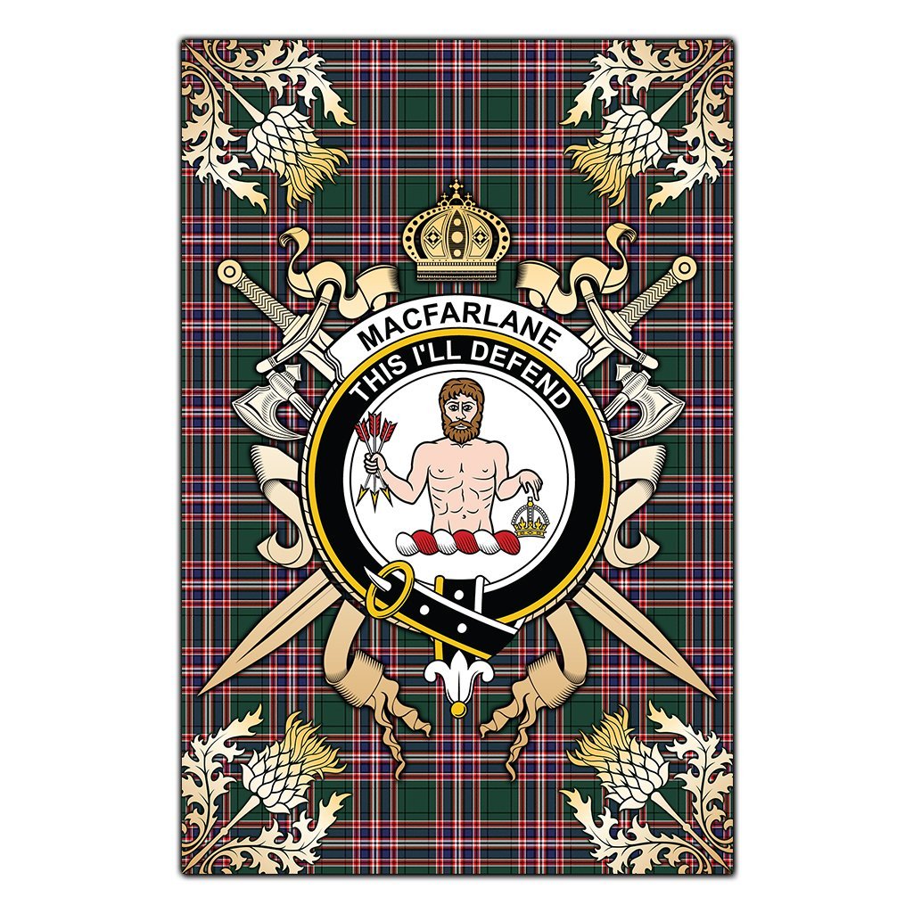 Clan MacFarlane Hunting Modern Tartan Crest Black Garden Flag  - Gold Thistle  HE99 Clan MacFarlane Tartan Today   