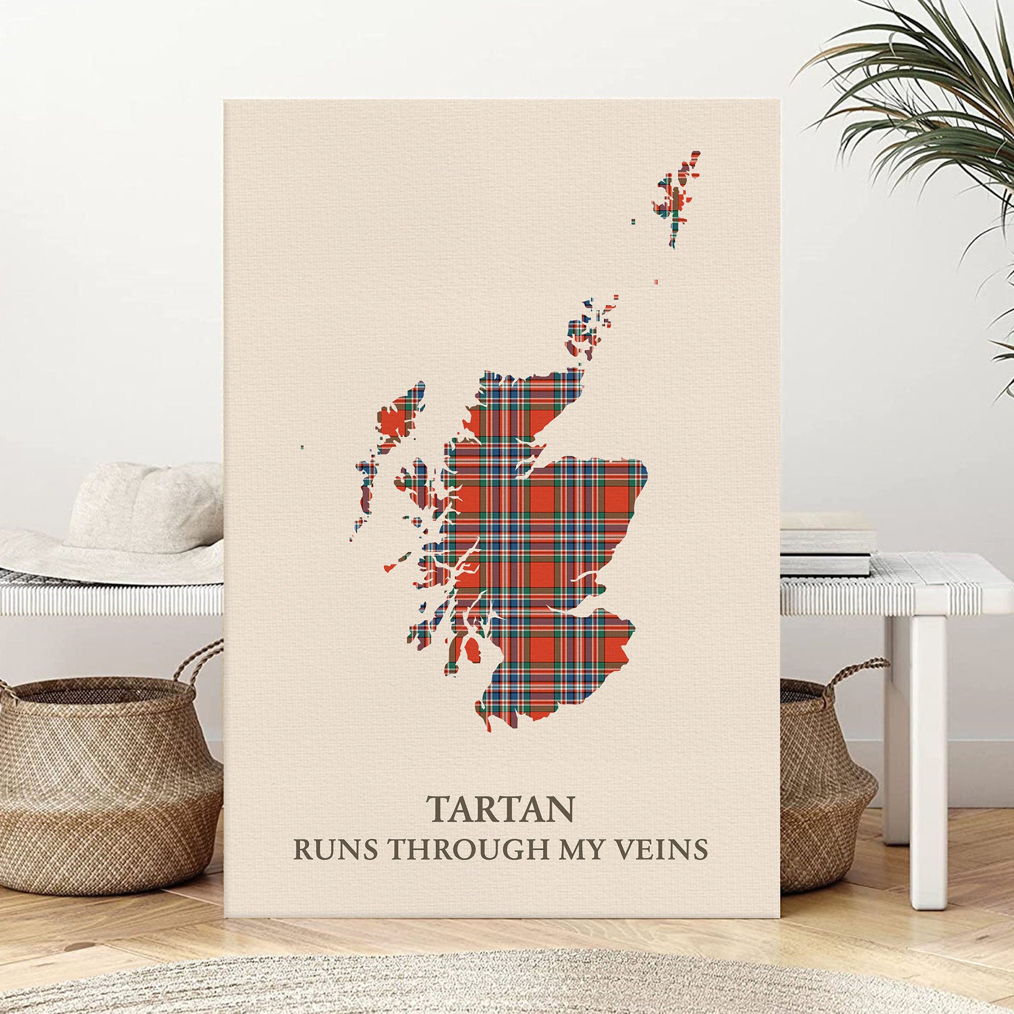 Clan MacFarlane Ancient Tartan Scotland Map Canvas “Tartan Runs Through My Veins” Wall Art QB82