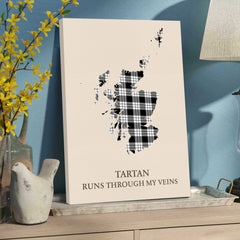 Clan MacFarlane Black & White Tartan Scotland Map Canvas “Tartan Runs Through My Veins” Wall Art VD83
