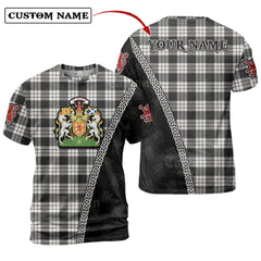 MacFarlane Black & White Ancient Tartan Shirt with Scotland Coat of Arms & Custom Name KQ93