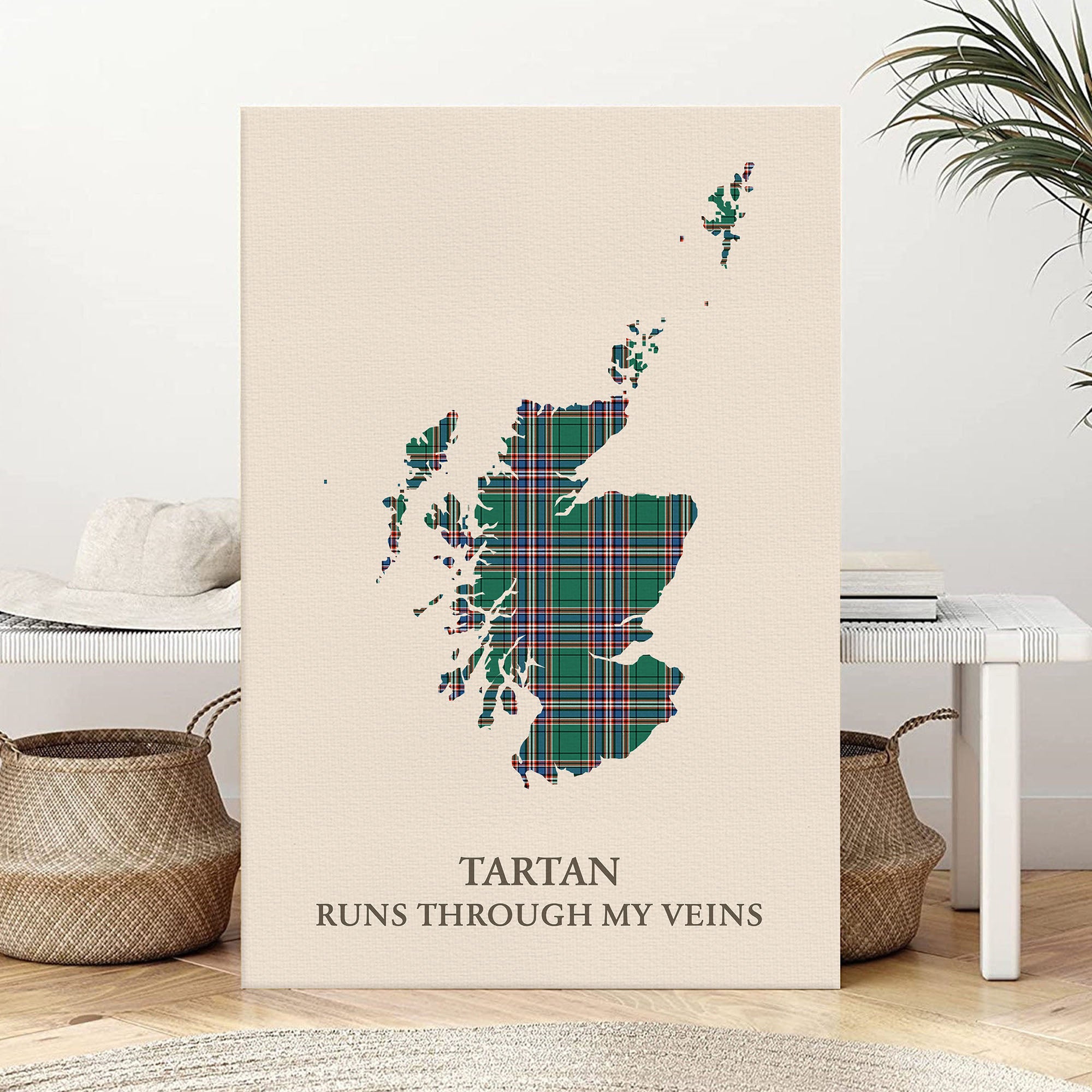 Clan MacFarlane Hunting Ancient Tartan Scotland Map Canvas “Tartan Runs Through My Veins” Wall Art EP12