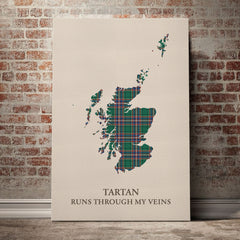 MacFarlane Hunting Ancient Tartan Scotland Map Canvas – “Tartan Runs Through My Veins” Wall Art