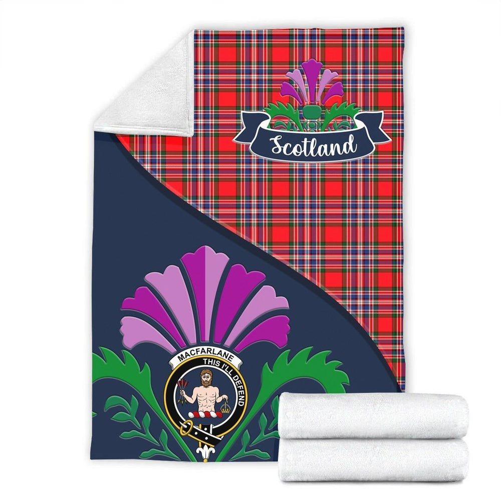 Clan MacFarlane Tartan Crest Premium Blanket Thistle Style EF21 Clan MacFarlane Tartan Today   
