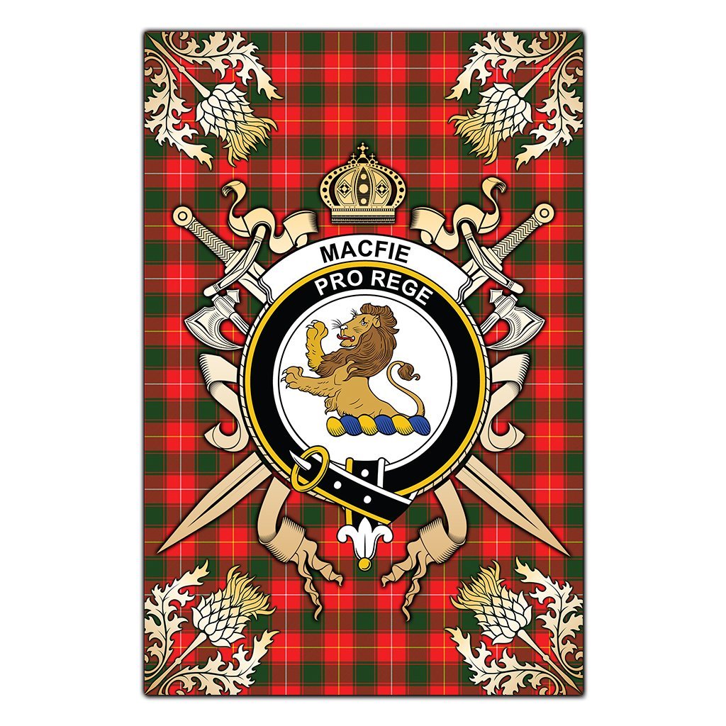 Clan MacFie Tartan Crest Black Garden Flag  - Gold Thistle  ZK23 Clan MacPhee_MacFie Tartan Today   