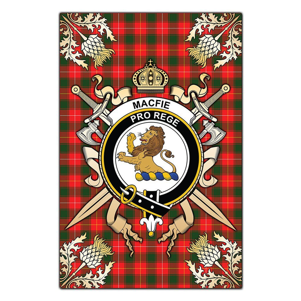 Clan MacFie Tartan Crest Black Garden Flag  - Gold Thistle  ZK23 Clan MacPhee_MacFie Tartan Today   