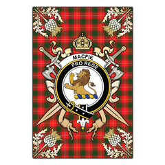 Clan MacFie Tartan Crest Black Garden Flag  - Gold Thistle  ZK23 Clan MacPhee_MacFie Tartan Today   