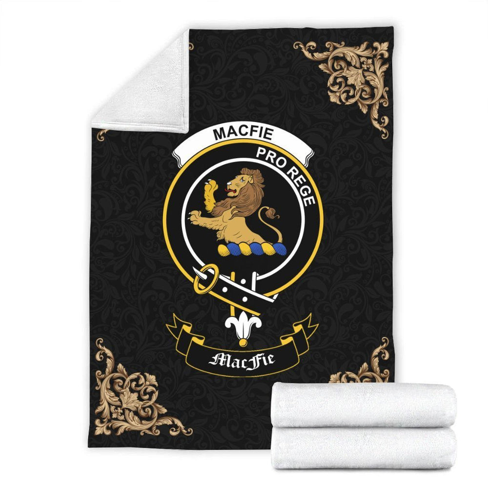 Clan MacFie (of Dreghorn) Crest Tartan Premium Blanket Black FM42 Clan MacPhee_MacFie Tartan Today   