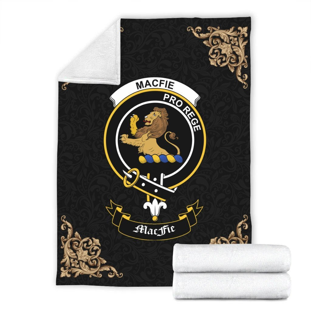 Clan MacFie (of Dreghorn) Crest Tartan Premium Blanket Black FM42 Clan MacPhee_MacFie Tartan Today   