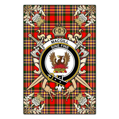 Clan MacGill Modern Tartan Crest Black Garden Flag - Gold Thistle