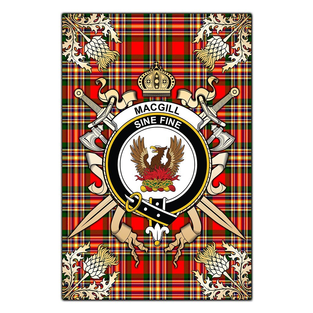 Clan MacGill Modern Tartan Crest Black Garden Flag  - Gold Thistle  YF95 Clan MacGill Tartan Today   