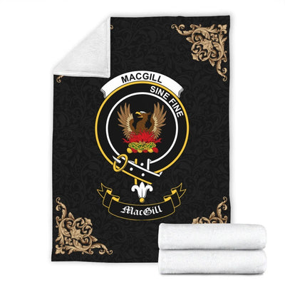 Clan MacGill (Makgill) Crest Tartan Premium Blanket Black