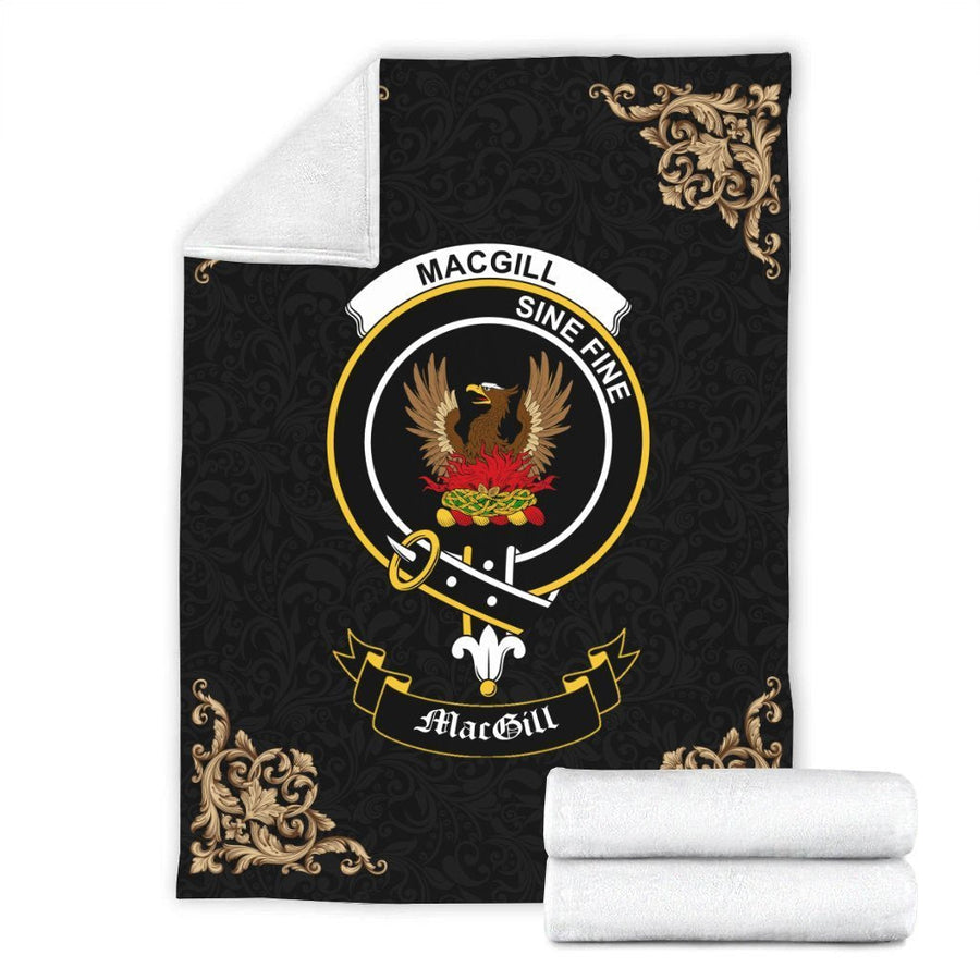 Clan MacGill (Makgill) Crest Tartan Premium Blanket Black