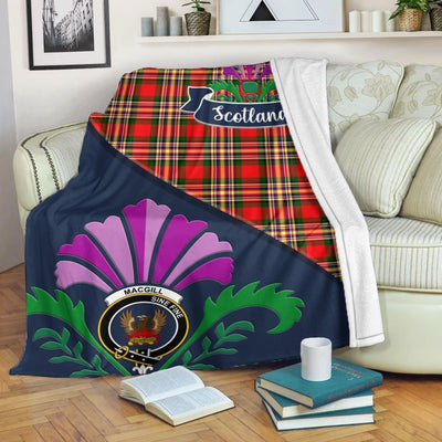 Clan MacGill (Makgill) Tartan Crest Premium Blanket Thistle Style