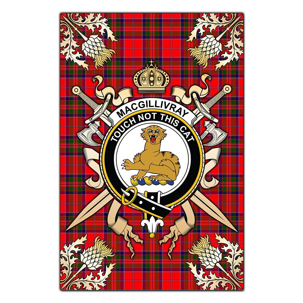 Clan MacGillivray Modern Tartan Crest Black Garden Flag  - Gold Thistle  NZ51 Clan MacGillivray Tartan Today   