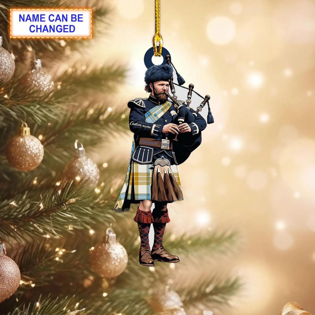 MacGrath Ancient Tartan Bagpipe Ornament with Custom Name