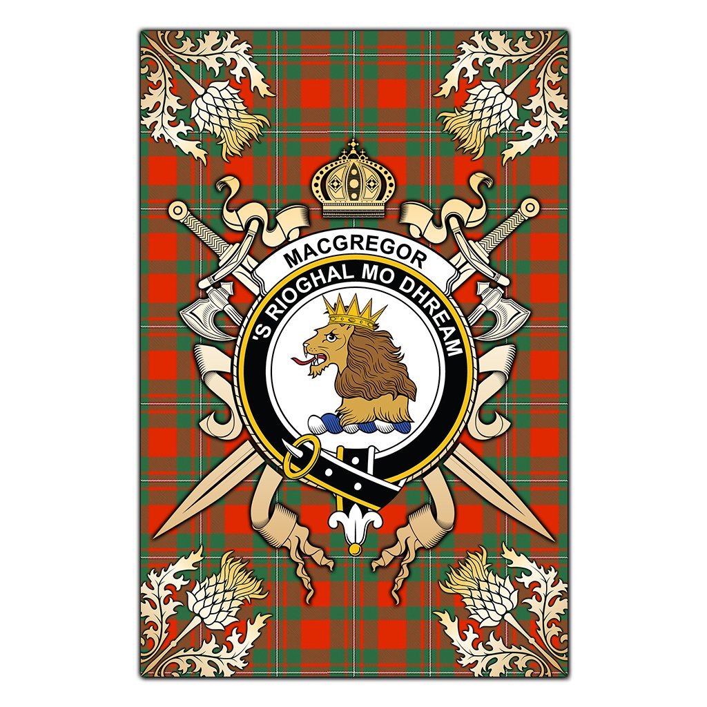 Clan MacGregor Ancient Tartan Crest Black Garden Flag  - Gold Thistle  TK83 Clan MacGregor Tartan Today   