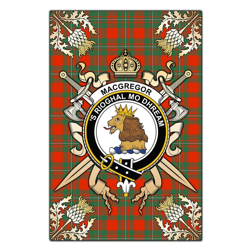 Clan MacGregor Ancient Tartan Crest Black Garden Flag  - Gold Thistle  TK83 Clan MacGregor Tartan Today   