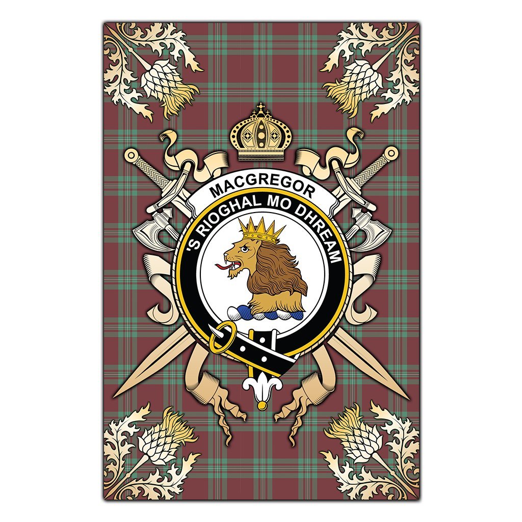 Clan MacGregor Hunting Ancient Tartan Crest Black Garden Flag  - Gold Thistle  JG91 Clan MacGregor Tartan Today   