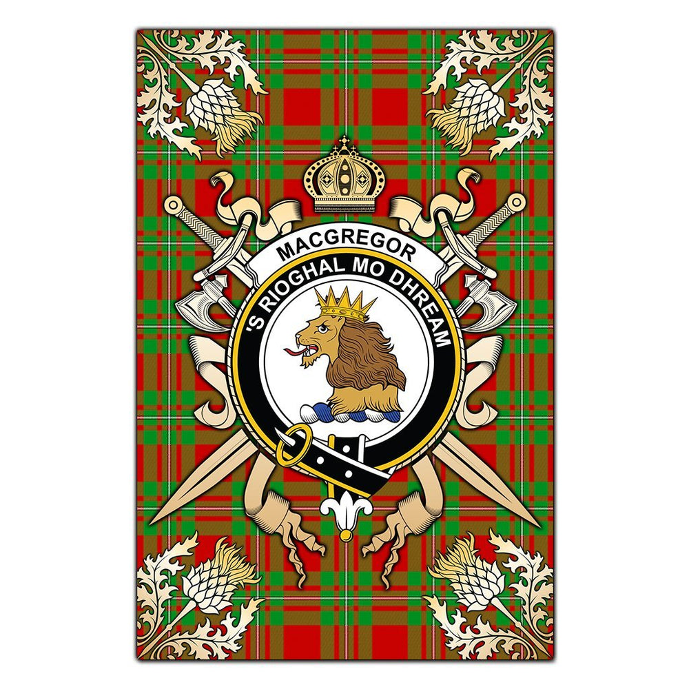 Clan MacGregor Modern Tartan Crest Black Garden Flag  - Gold Thistle  RU27 Clan MacGregor Tartan Today   
