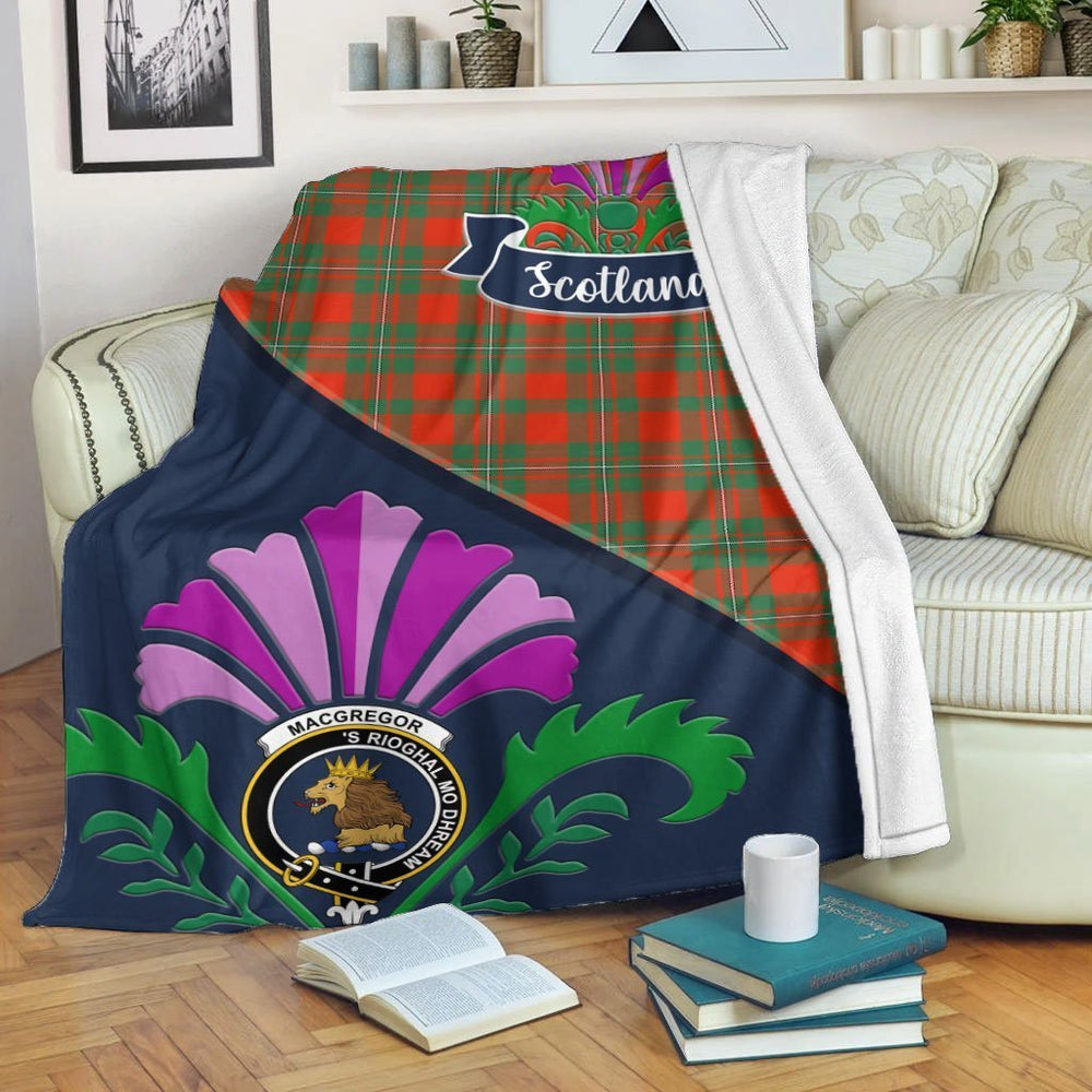 Clan MacGregor Tartan Crest Premium Blanket Thistle Style RW86 Clan MacGregor Tartan Today   