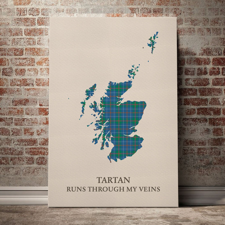 MacHardy Ancient Tartan Scotland Map Canvas – “Tartan Runs Through My Veins” Wall Art
