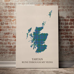 MacHardy Ancient Tartan Scotland Map Canvas – “Tartan Runs Through My Veins” Wall Art