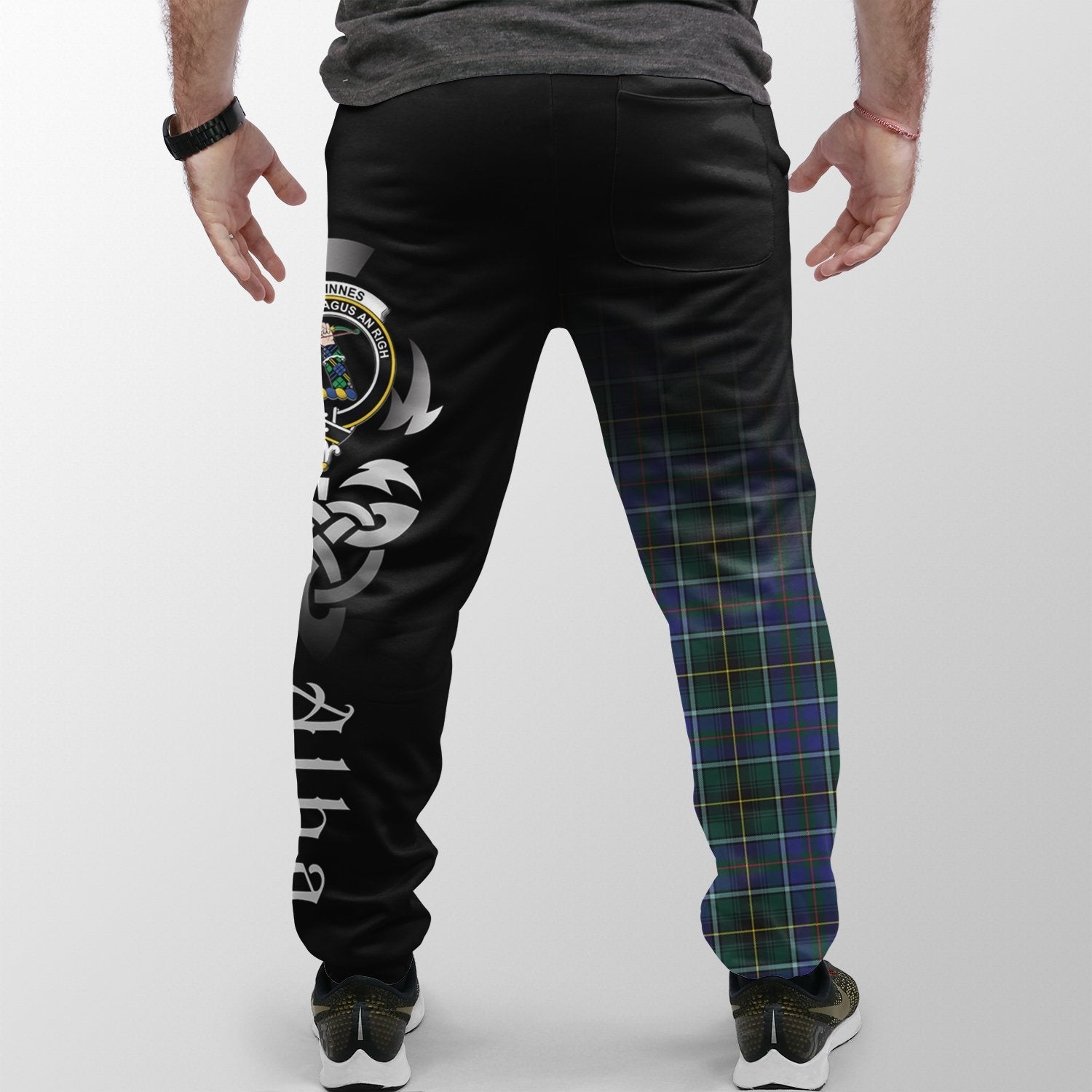 Clan MacInnes Modern Tartan Crest Jogger Sweatpants  Alba Celtic Style LL42 Clan MacInnes Tartan Today   