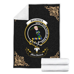 Clan MacInnes Crest Tartan Premium Blanket Black FF90 Clan MacInnes Tartan Today   