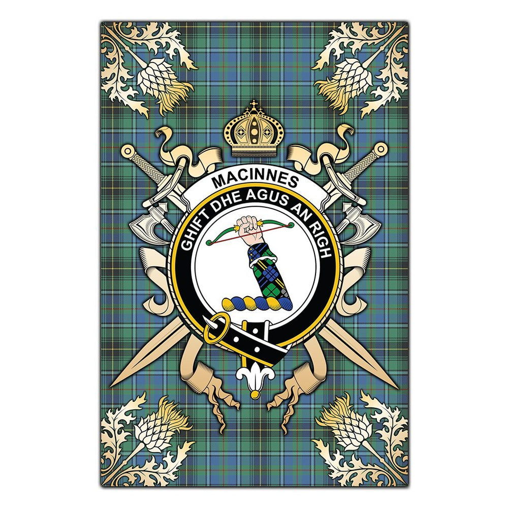 Clan MacInnes Ancient Tartan Crest Black Garden Flag  - Gold Thistle  SW60 Clan MacInnes Tartan Today   