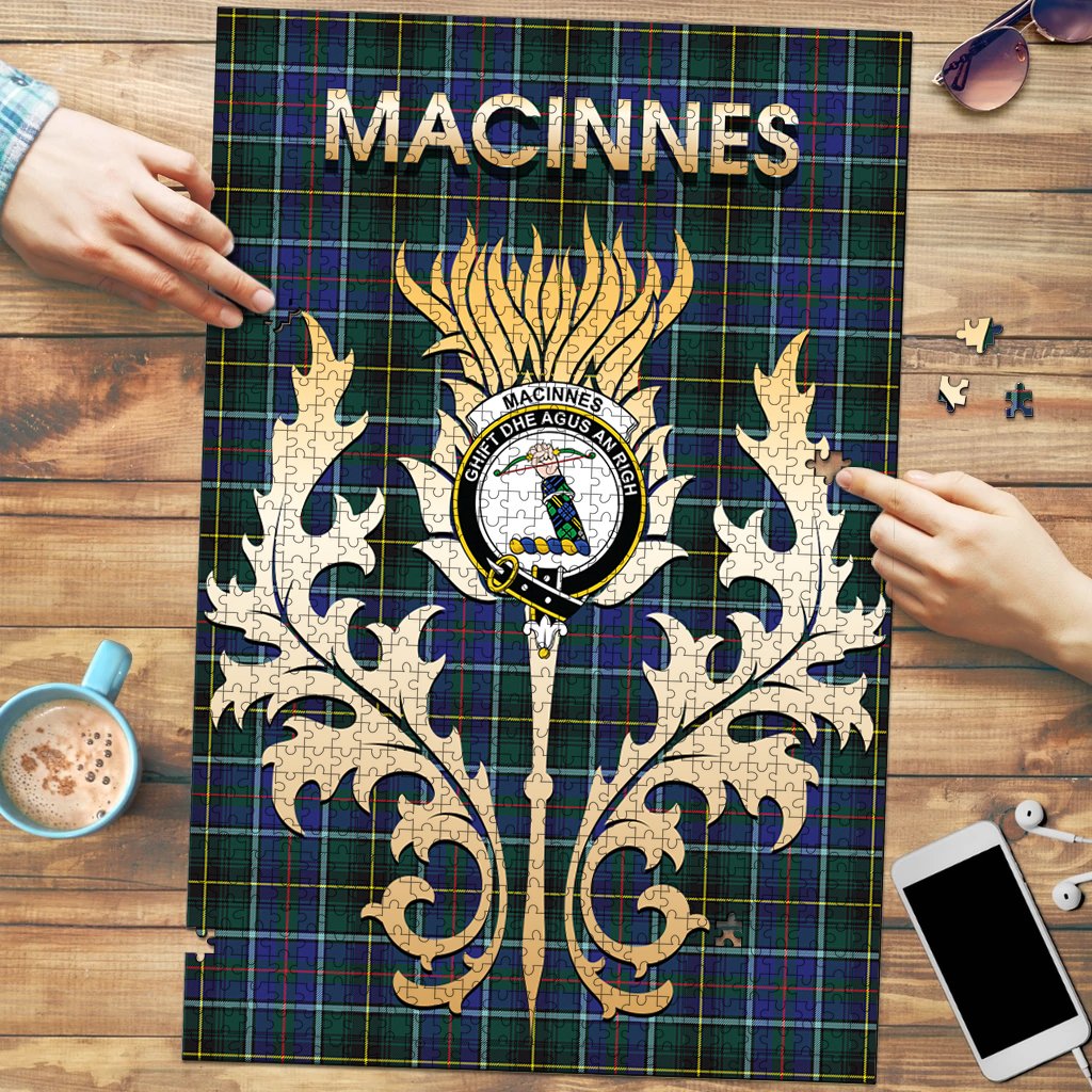 Clan MacInnes Modern Tartan Crest Thistle Jigsaw Puzzles Gift For Family UN23 Clan MacInnes Tartan Today   