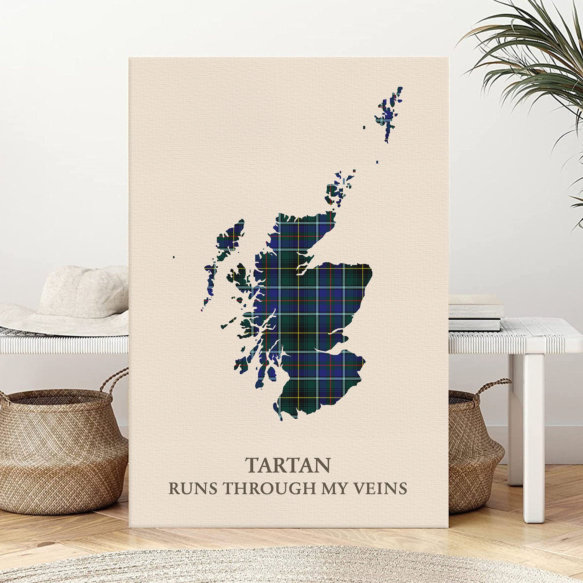 Clan MacInnes Modern Tartan Scotland Map Canvas “Tartan Runs Through My Veins” Wall Art CV40