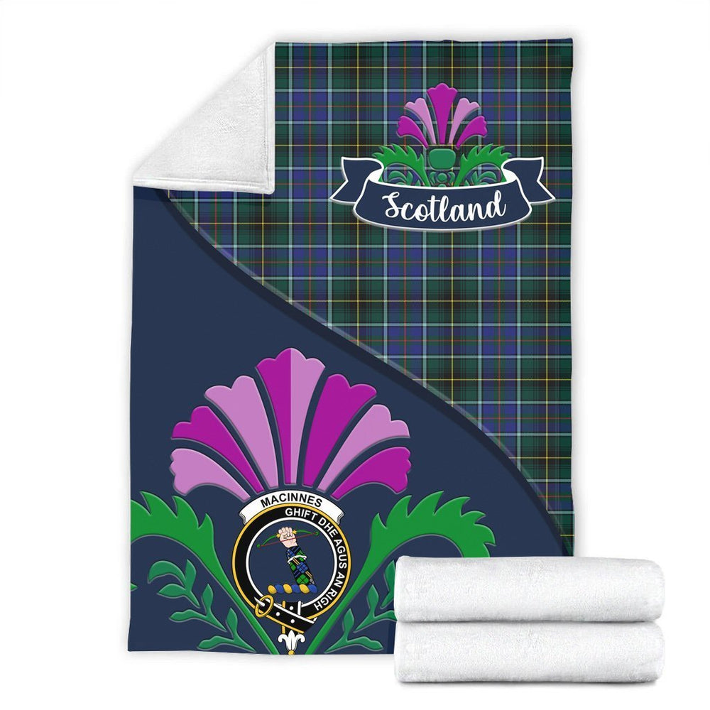 Clan MacInnes Tartan Crest Premium Blanket Thistle Style QO30 Clan MacInnes Tartan Today   