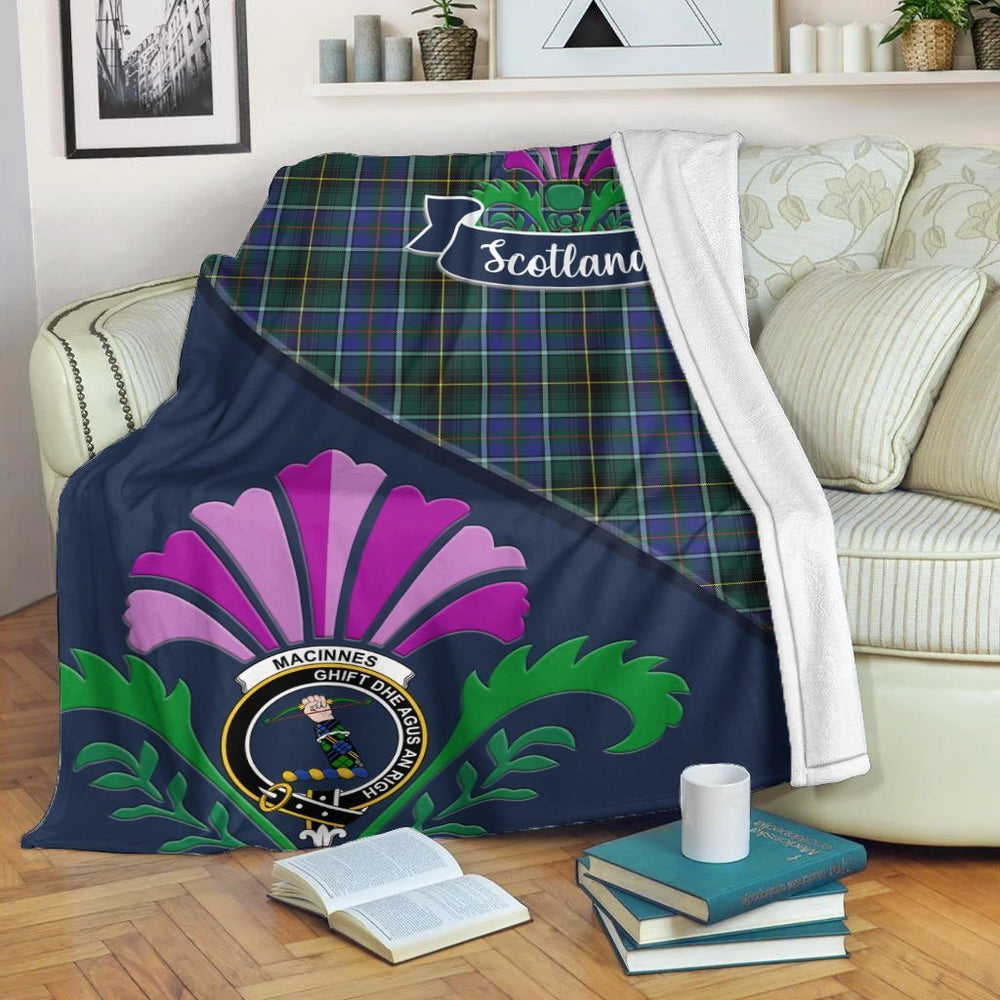 Clan MacInnes Tartan Crest Premium Blanket Thistle Style QO30 Clan MacInnes Tartan Today   
