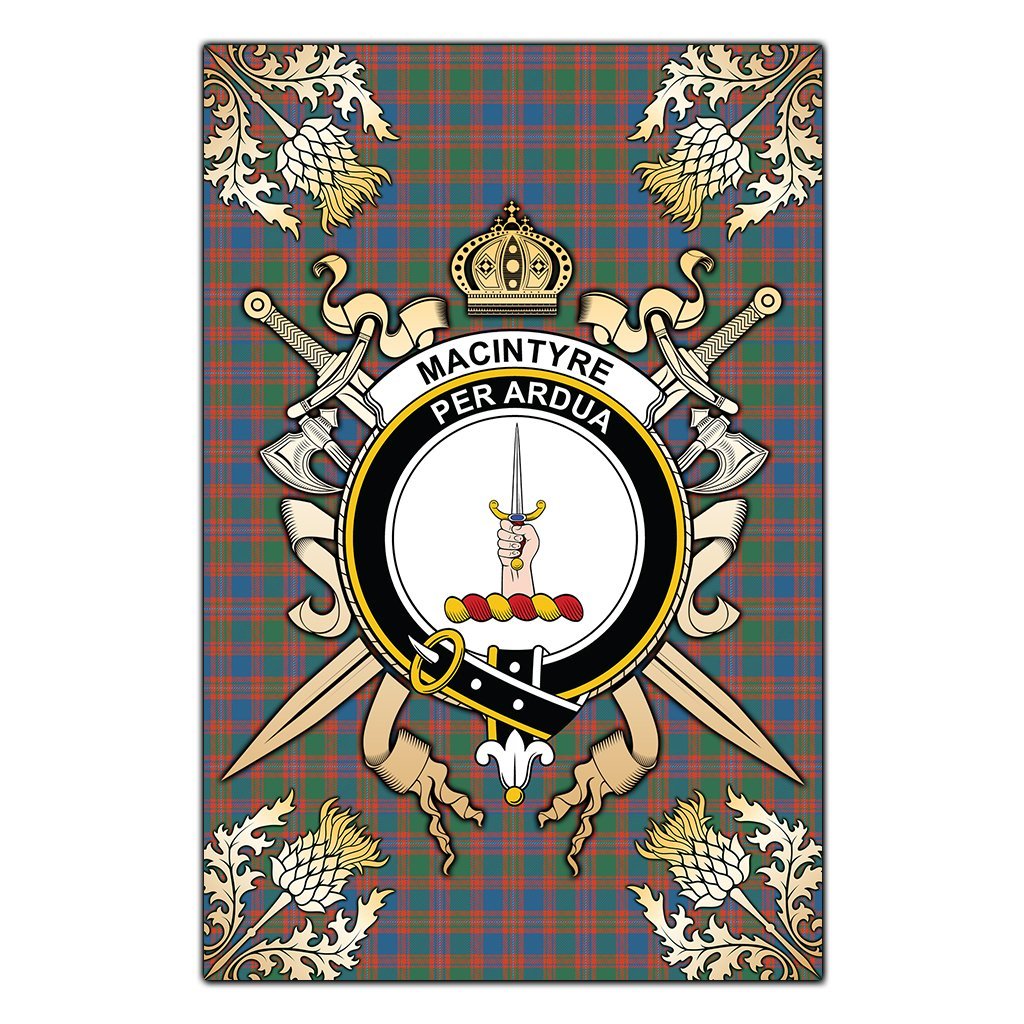 Clan MacIntyre Ancient Tartan Crest Black Garden Flag  - Gold Thistle  VR62 Clan MacIntyre Tartan Today   