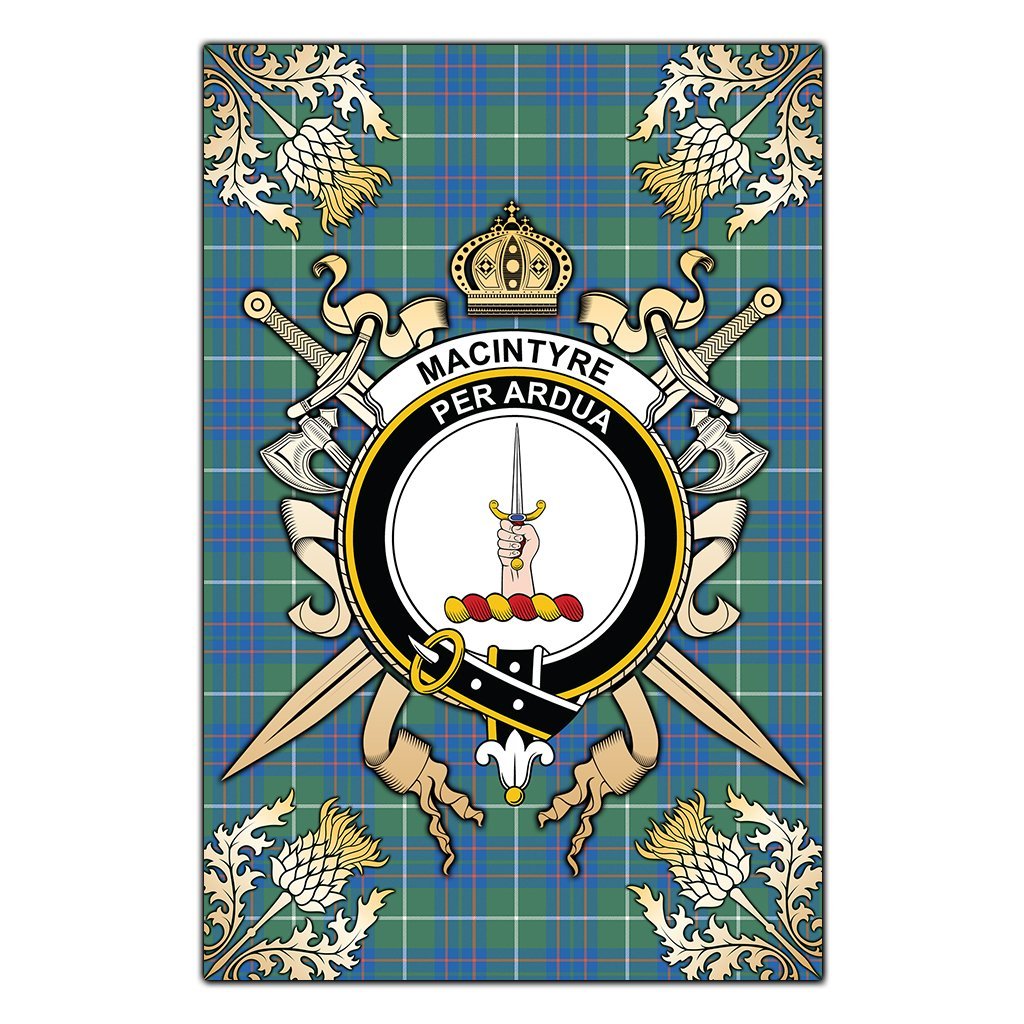 Clan MacIntyre Hunting Ancient Tartan Crest Black Garden Flag  - Gold Thistle  GV38 Clan MacIntyre Tartan Today   