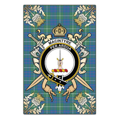 Clan MacIntyre Hunting Ancient Tartan Crest Black Garden Flag  - Gold Thistle  GV38 Clan MacIntyre Tartan Today   