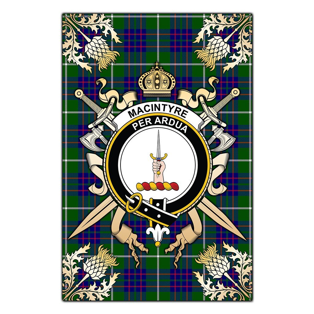 Clan MacIntyre Hunting Modern Tartan Crest Black Garden Flag  - Gold Thistle  SK52 Clan MacIntyre Tartan Today   