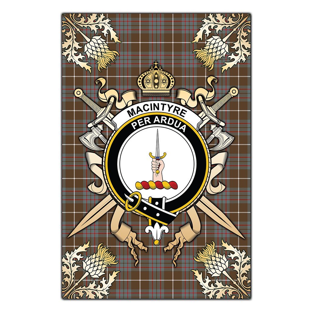 Clan MacIntyre Hunting Weathered Tartan Crest Black Garden Flag  - Gold Thistle  EU27 Clan MacIntyre Tartan Today   