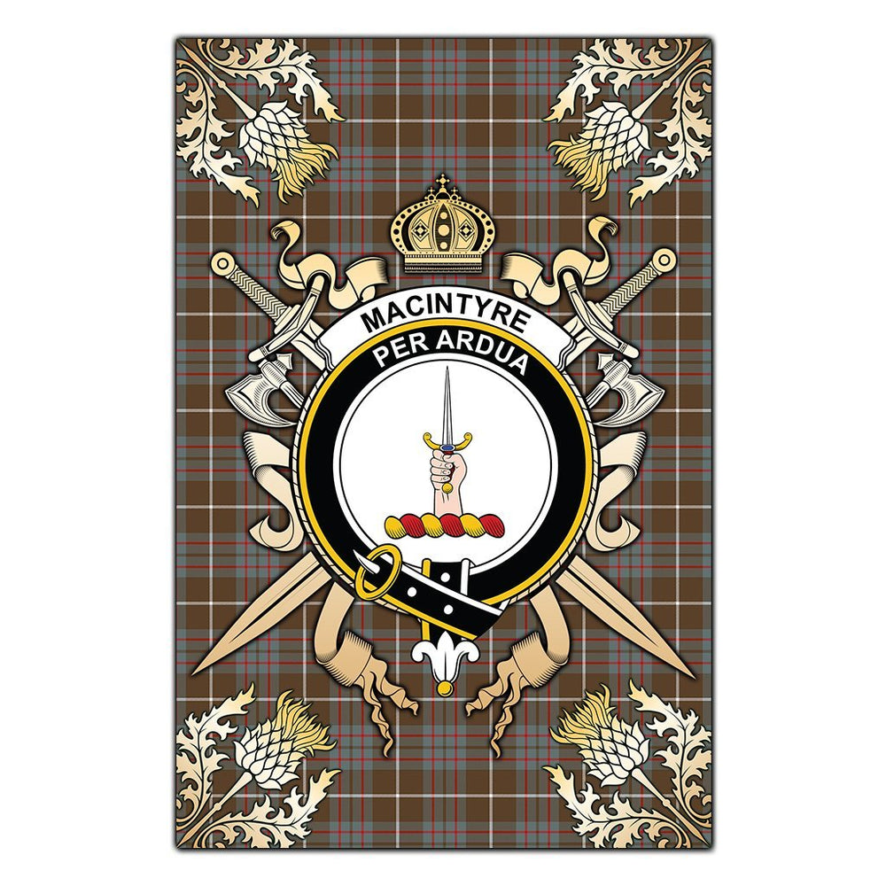 Clan MacIntyre Hunting Weathered Tartan Crest Black Garden Flag  - Gold Thistle  EU27 Clan MacIntyre Tartan Today   