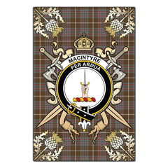Clan MacIntyre Hunting Weathered Tartan Crest Black Garden Flag  - Gold Thistle  EU27 Clan MacIntyre Tartan Today   