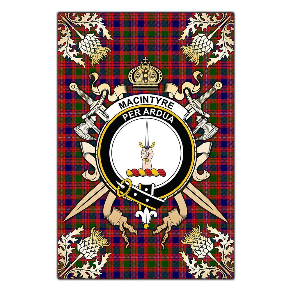 Clan MacIntyre Modern Tartan Crest Black Garden Flag  - Gold Thistle  SS87 Clan MacIntyre Tartan Today   