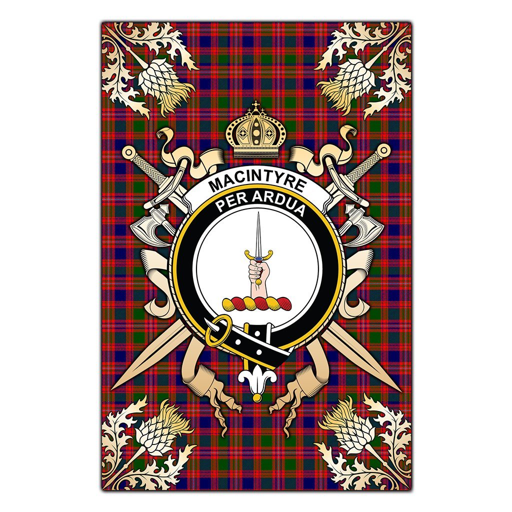 Clan MacIntyre Modern Tartan Crest Black Garden Flag  - Gold Thistle  SS87 Clan MacIntyre Tartan Today   