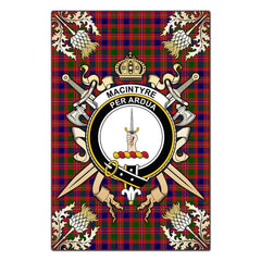 Clan MacIntyre Modern Tartan Crest Black Garden Flag  - Gold Thistle  SS87 Clan MacIntyre Tartan Today   