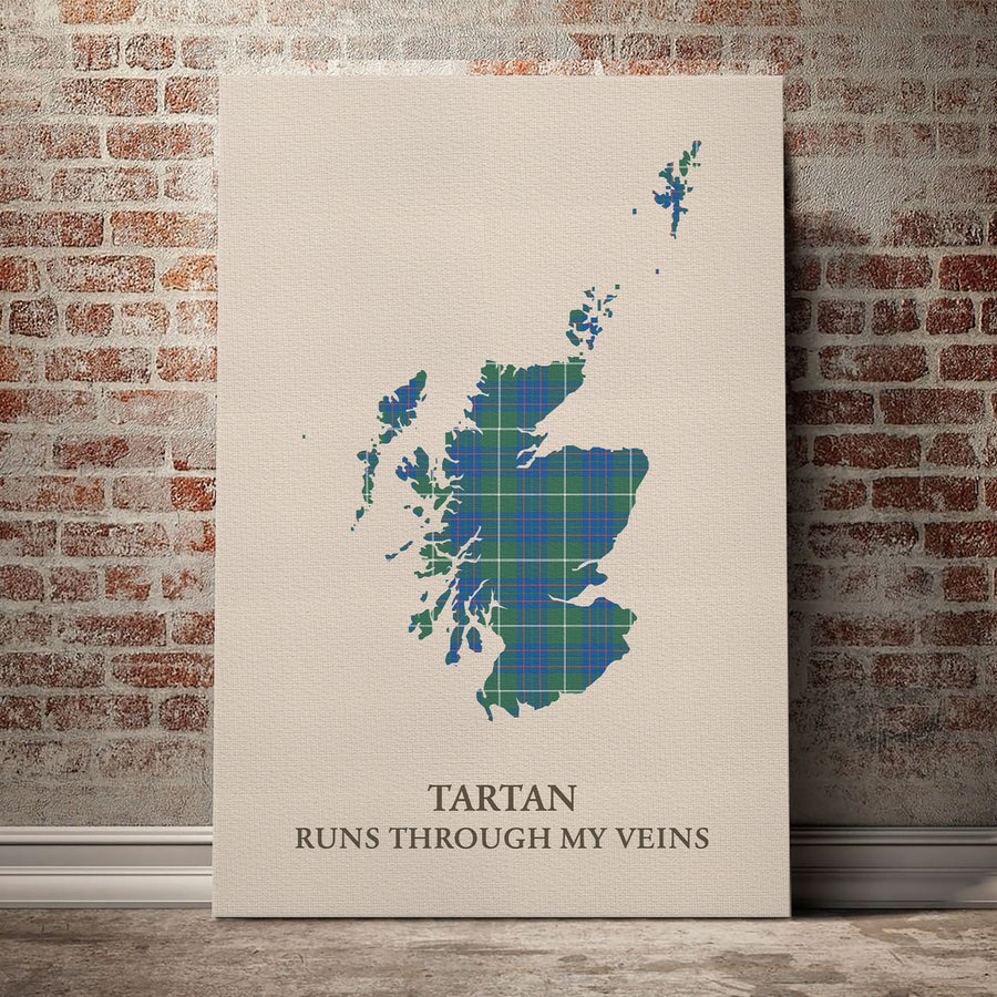 MacIntyre Hunting Ancient Tartan Scotland Map Canvas – “Tartan Runs Through My Veins” Wall Art
