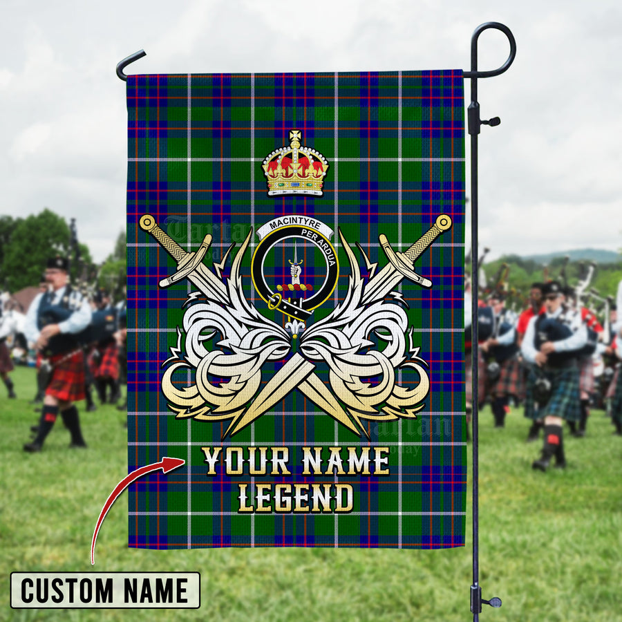 Personalized Custom Name Clan MacIntyre Hunting Modern Tartan Garden Flag with Clan Crest and the Golden Sword of Courageous Legacy GD51 - MacIntyre Hunting Modern Tartan Design, Scottish Heritage Gift