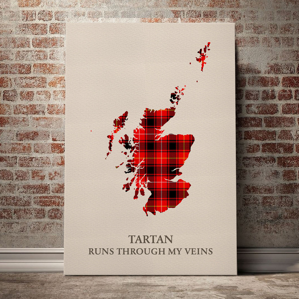 MacIver Modern Tartan Scotland Map Canvas – “Tartan Runs Through My Veins” Wall Art